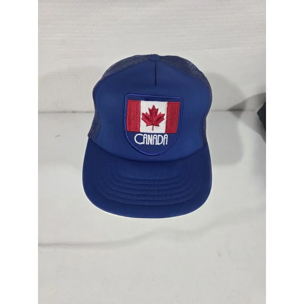 Vintage Canada Patch Trucker Hat Maple Leaf Blue Mesh Snapback